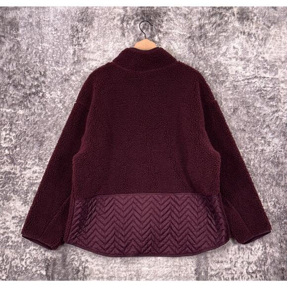 Athleta Jacket 1X Womens Cozy Sherpa Snap Pullover Wine Red Fleece Plus Size - Picture 3 of 9
